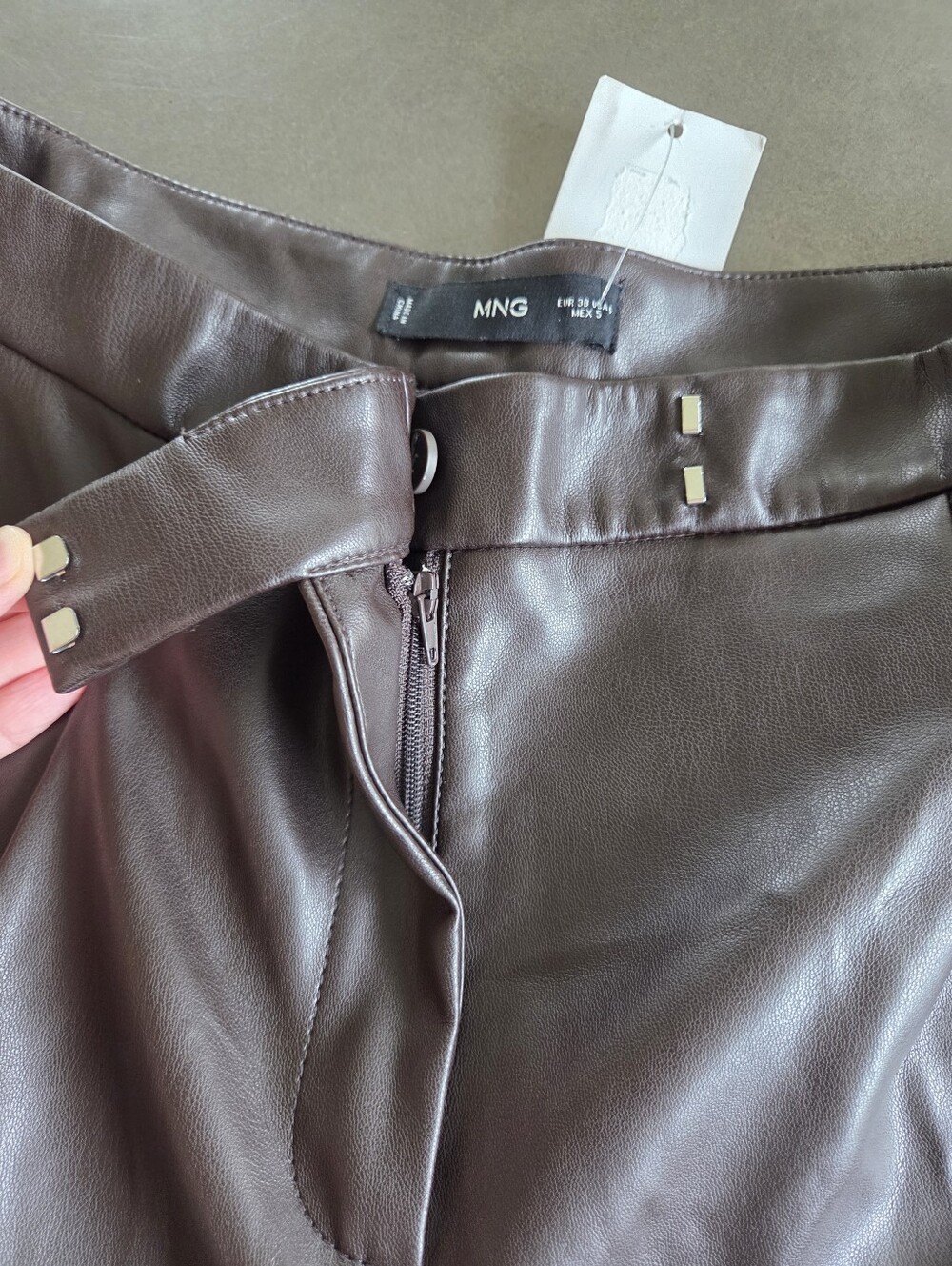 Mango Mng Womens Brown Riga Faux Leather Wide Leg Pants Size 6 NWT Office Fall - Picture 6 of 11